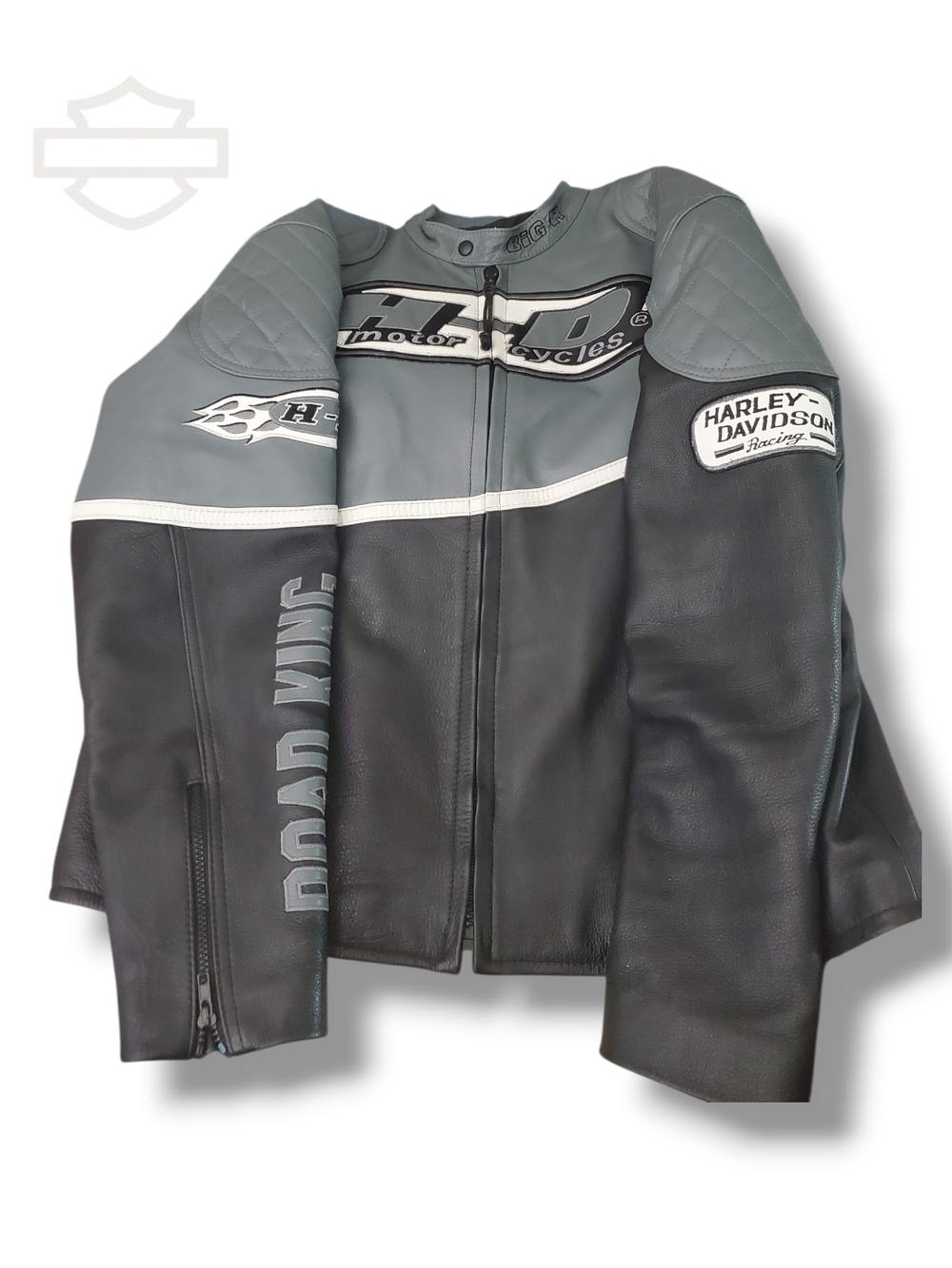 Harley-Davidson Road King Black and Gray Leather Riding Jacket - Picture 4 of 15